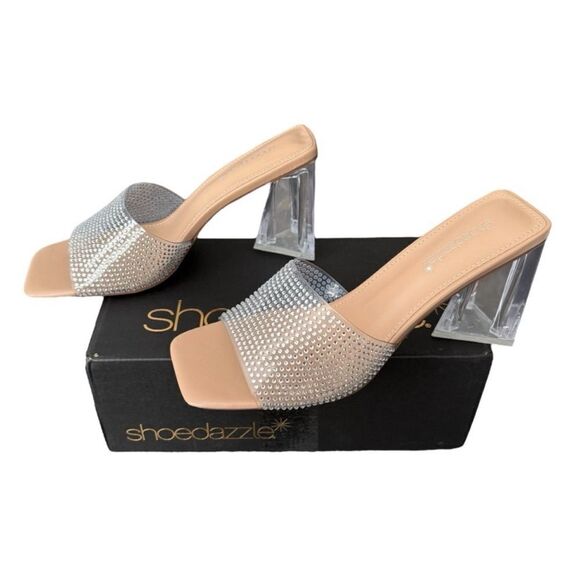 Shoe Dazzle Vela Clear Block Heeled Sandals with Modern Curved Heel Women’s 11 - Picture 2 of 13